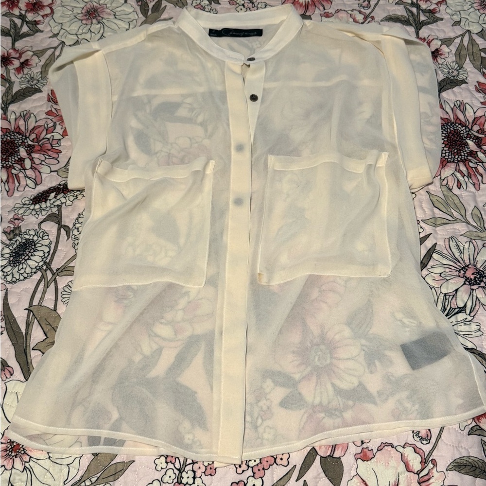 ✨ Sheer Button-Front Women's Top in Ivory ✨ SALE 3 for $15!